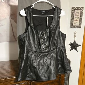 Torrid Black Lace-Up Faux Leather Blouse 0